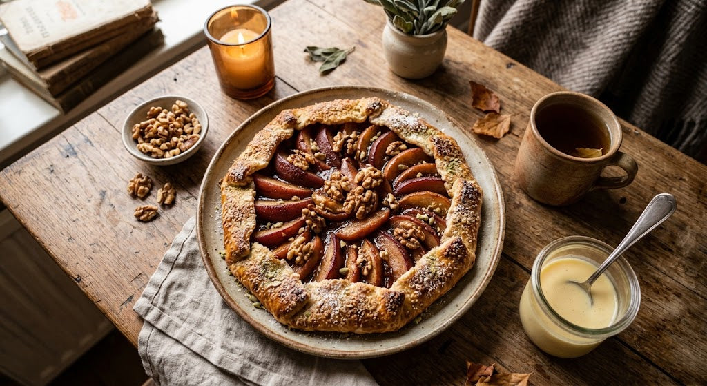 Warme Stoofperen-en-Appel Galette met Kardemom en Walnoten
