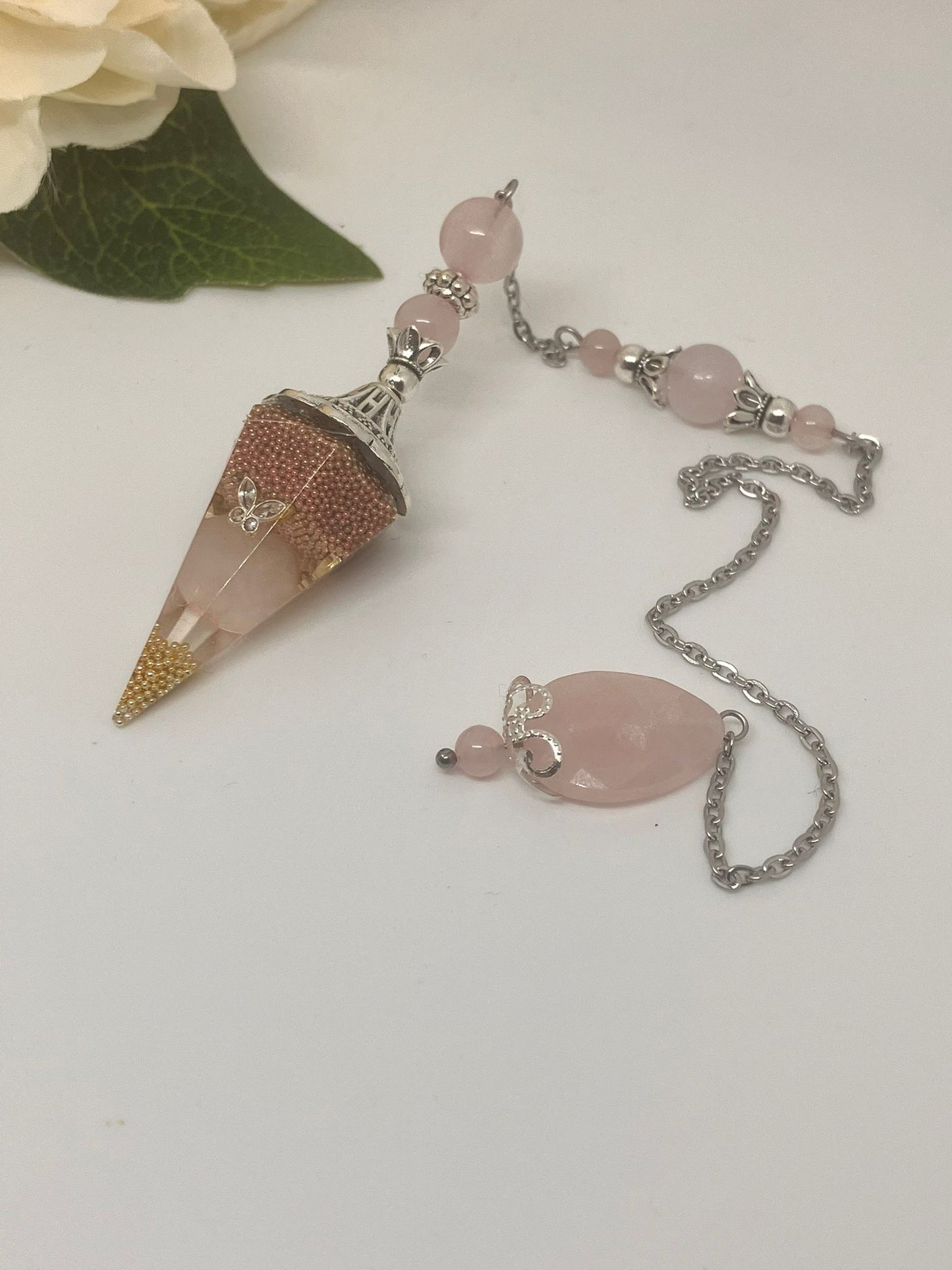 Handgemaakte pendel rozenkwarts tricolor